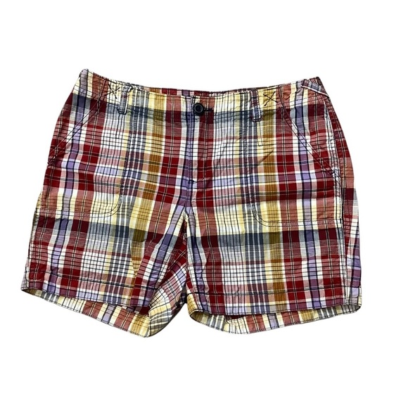 Women's Eddie Bauer 8 M Medium Shorts Mercer Fit Khakis Chino Bermuda Red Blue - Picture 3 of 10